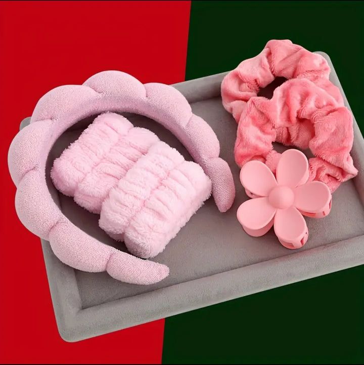 Flannel front bow elastic headband face wash and makeup headband waterproof wrist cover hair tie headband
