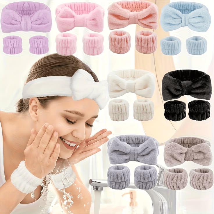 Flannel front bow elastic headband face wash and makeup headband waterproof wrist cover hair tie headband