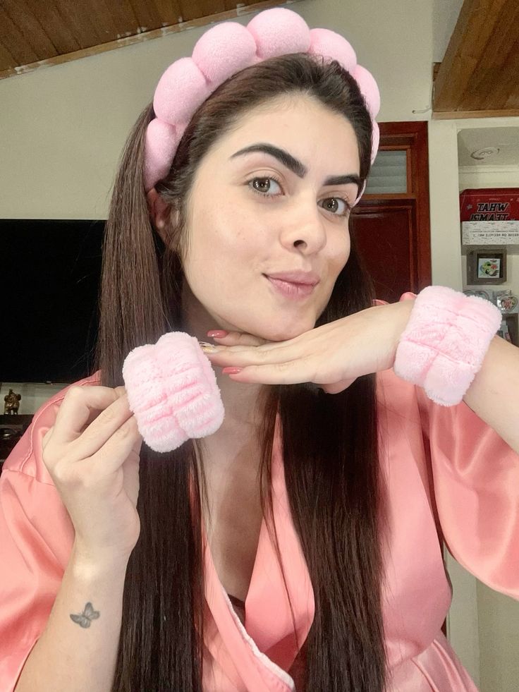 Flannel front bow elastic headband face wash and makeup headband waterproof wrist cover hair tie headband